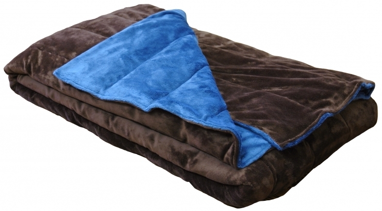 brown and blue weighted blanket