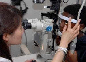 Checking eye at the optical clinic